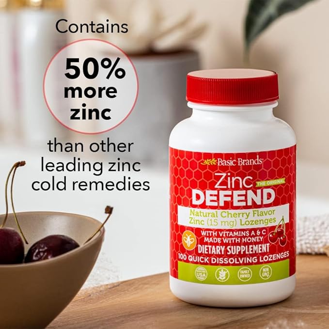 Basic Organics Natural Flavor Zinc Lozenges, Cherry, 100 Tablets