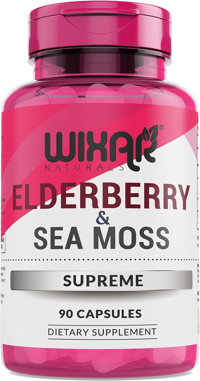 Elderberry and Sea Moss Supreme Capsules - Natural Black Elderberries with Wildcrafted Sea Moss Pills - 90 Capsules - Antioxidants - Herbal Supplements - Immune Support Supplement