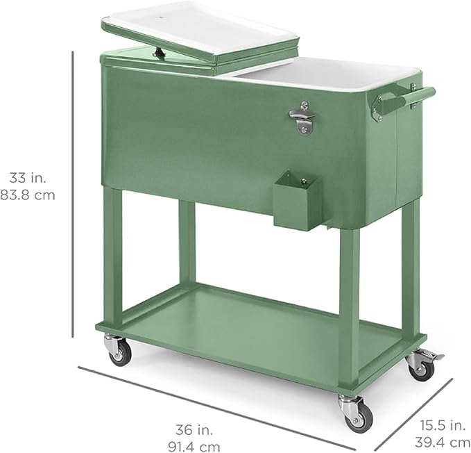 Best Choice Products 80-Quart Outdoor Steel Rolling Cooler Cart w/Ice Chest, Bottle Opener, Catch Tray, Drain Plug, Locking Wheels