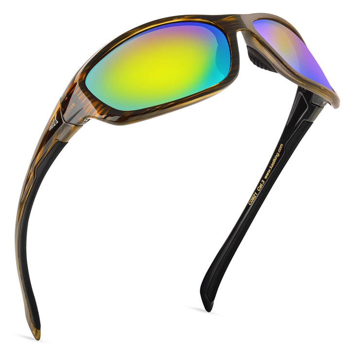 KastKing Hiwassee Polarized Sport Sunglasses for Men and Women, Gloss Tal Brown/Silver Frame, Smoke - Chartreuse Mirror