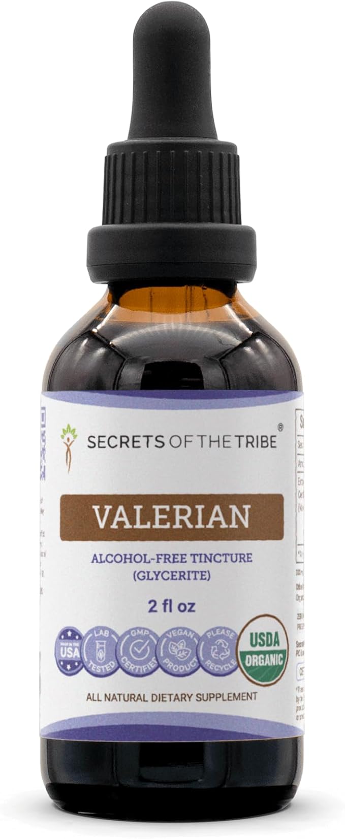 Secrets of the Tribe Valerian USDA Organic | Alcohol-Free Extract, High-Potency Herbal Drops | Made from 100% Certified Organic Valerian (Valeriana officinalis) Dried Root (2 oz)