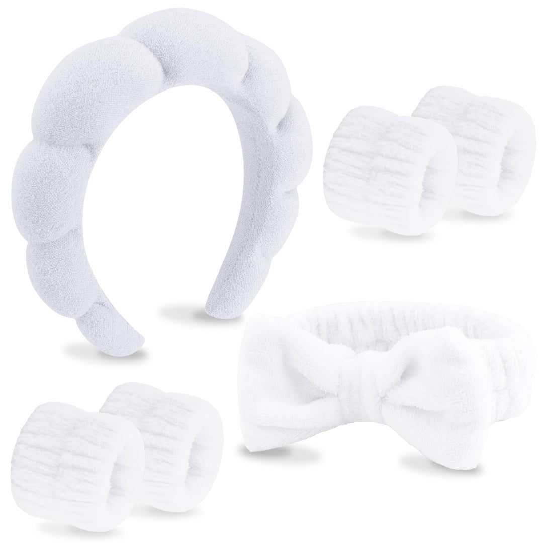 VELSCRUN 6 Pack Hairband, White Microfiber Bow Tie Spa Headband, Makeup Headband, Face Wash Headband, Skincare Headbands for Washing Face, Yoga Headband, Women Gifts