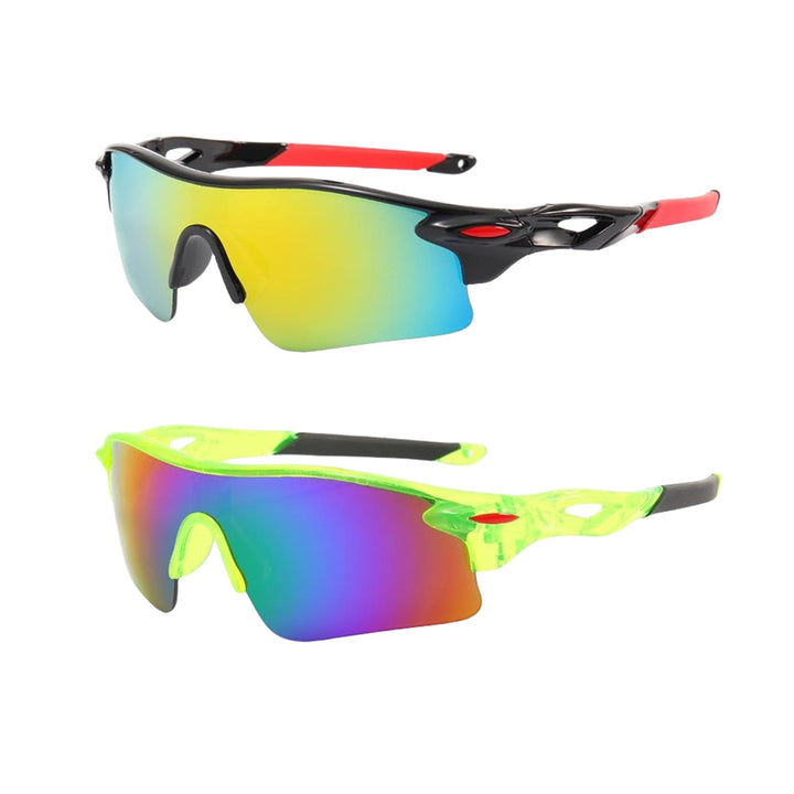 swanoble UV400 2 Sports Sunglasses for Kids Cycling,Light frame Sunglasses for Boys Girls,Youth Softball Baseball Golf (Transparent Green+black Red)