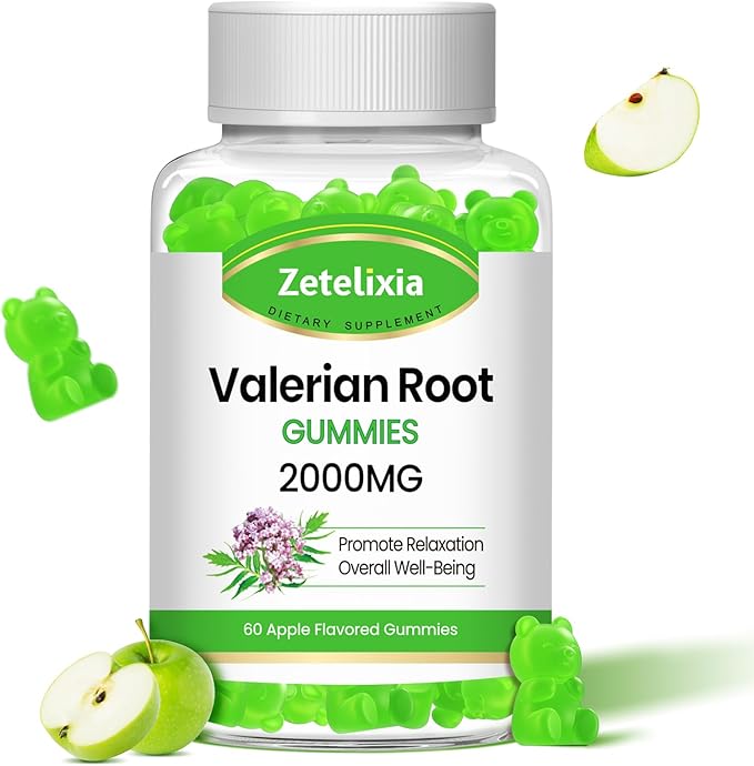 Organic Valerian Root Gummies, Herbal Supplement for Relaxation & Mood Support, Sleep Gummies Without Melatonin for Adults, Vegan, Non-GMO, Apple Flavor, 60 Count