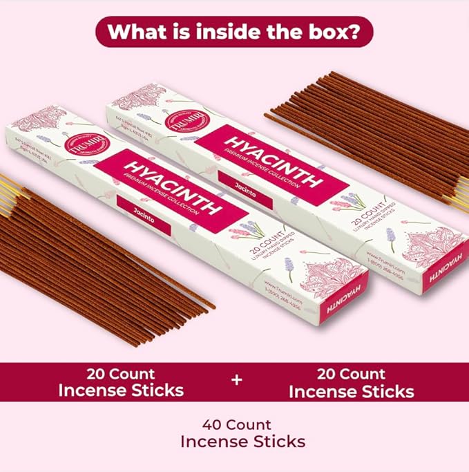 Hyacinth Incense Sticks - Total 40 Insence-Sticks - Dual Pack of 20 Insense - Inciensos - Inscents - Natural Non Toxic Ingredients - Incents - Incence - Inscense - Insents
