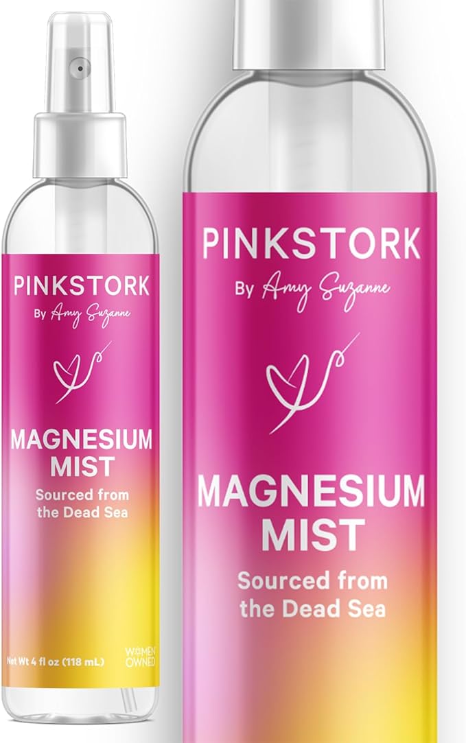Pink Stork Magnesium Spray Mist - for Calm, Stress, and Sleep, Seasickness Support, Pregnancy Must Haves, 200 mg per 6 Sprays, Pure Magnesium Chloride Body Spray, 4 oz, Unscented