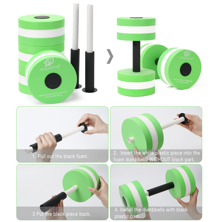 KLOLKUTTA Aquatic Dumbells, 2PCS Water Aerobic Exercise Foam Dumbbell Pool Resistance,Water Aqua Fitness Barbells Hand Bar Exercises Equipment for Weight Loss