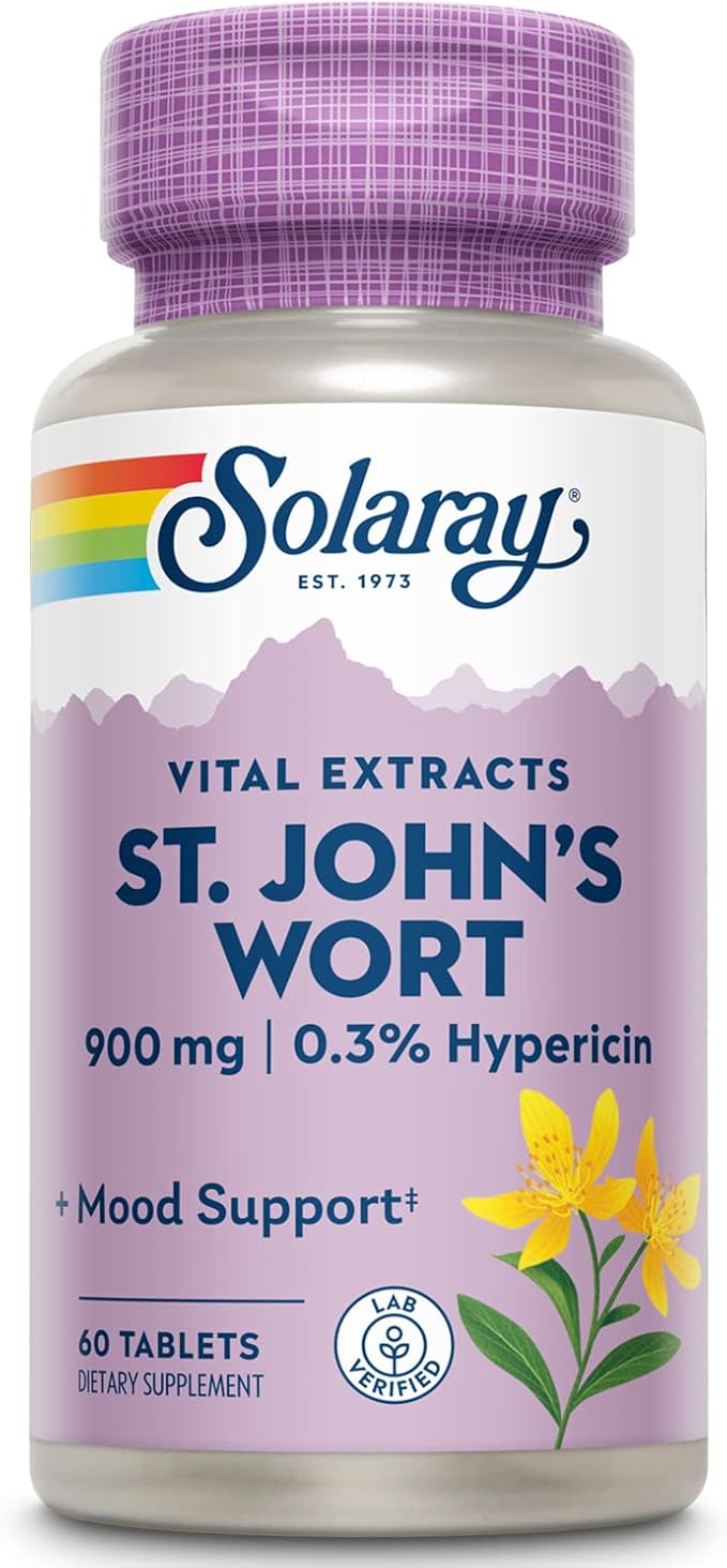 SOLARAY St. Johns Wort Aerial Extract One Daily 900mg, Standardized w/ 0.3% Hypericin for Mood Stability & Brain Health Support, Non-GMO |60 Servings | 60 Tablets