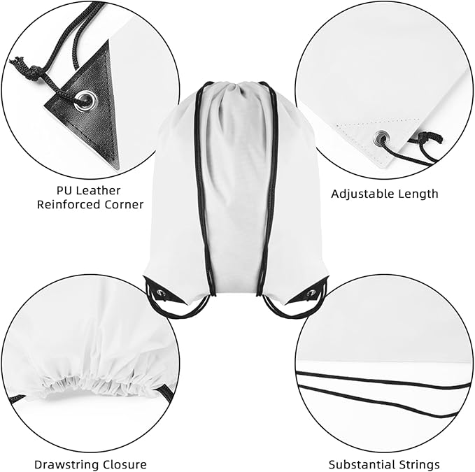 GoodtoU Drawstring Backpacks, Drawstring Bags Nylon Backpack Draw String Back Bag Bulk Cinch Sack Drawstring Gym Bag drawstring Backpack for Sport, Traveling, Team (White, 48Pcs)
