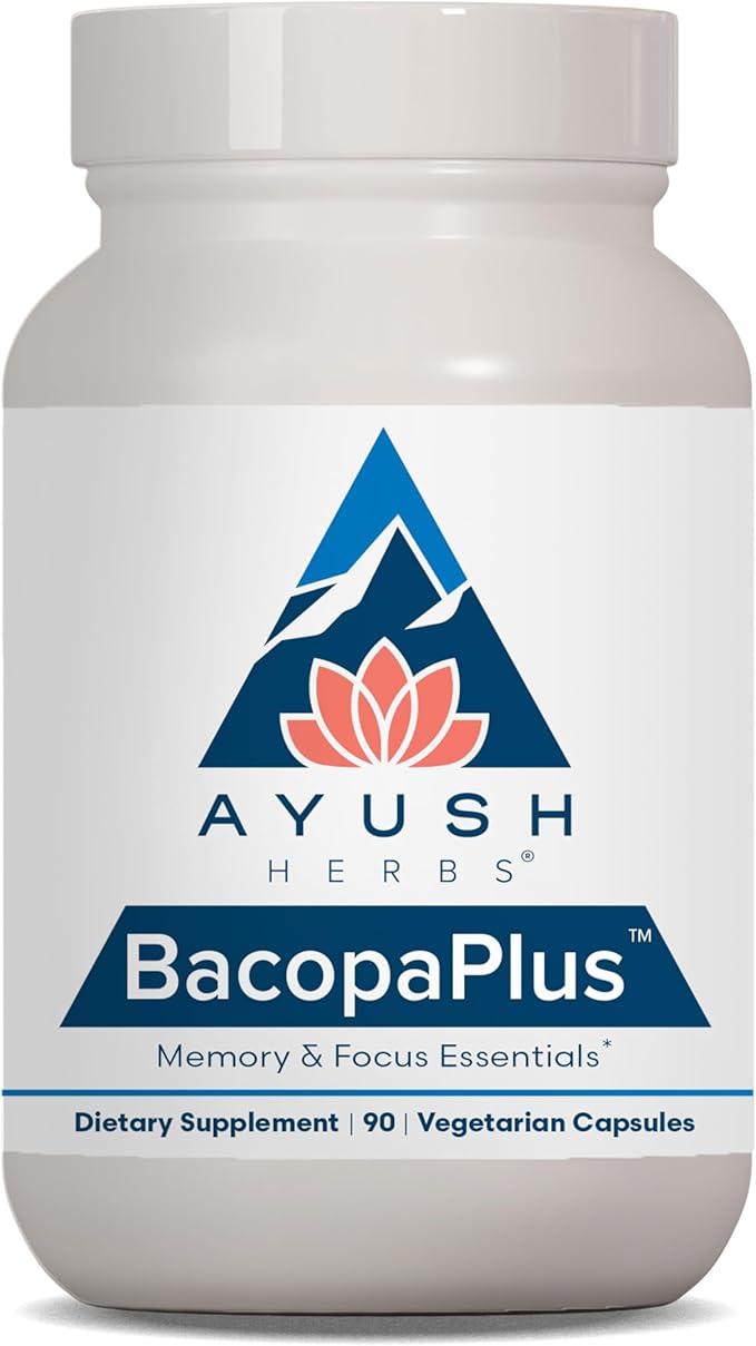 Ayush Herbs BacopaPlus - Bacopa Supplements, Organic Bacopa for Memory & Focus, Cognitive Support Pill for Adults with Ginkgo, Gotu Kola, Ashwagandha - 90 Vegetarian Capsules (1 Count)