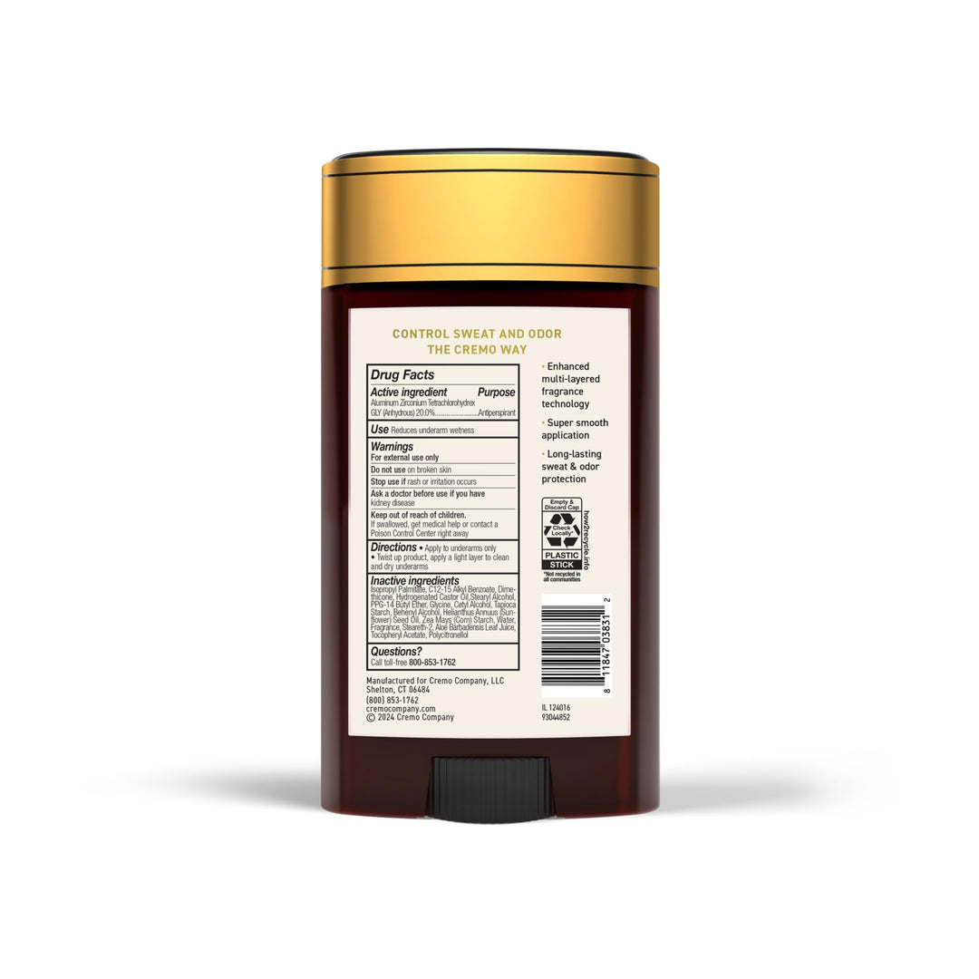 Cremo Italian Bergamot Antiperspirant & Deodorant for Men, 48-hour Sweat and Odor Protection, 2.65oz