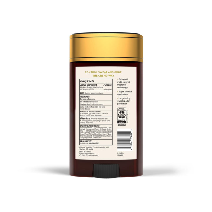 Cremo Italian Bergamot Antiperspirant & Deodorant for Men, 48-hour Sweat and Odor Protection, 2.65oz