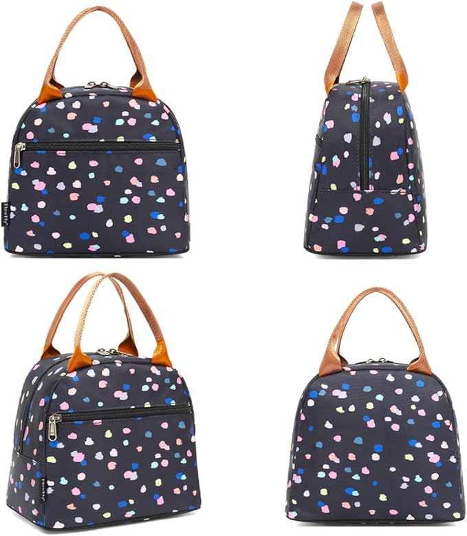 FlowFly Insulated Lunch Cooler Bag - Tote Organizer for Women/Men, Black Flower