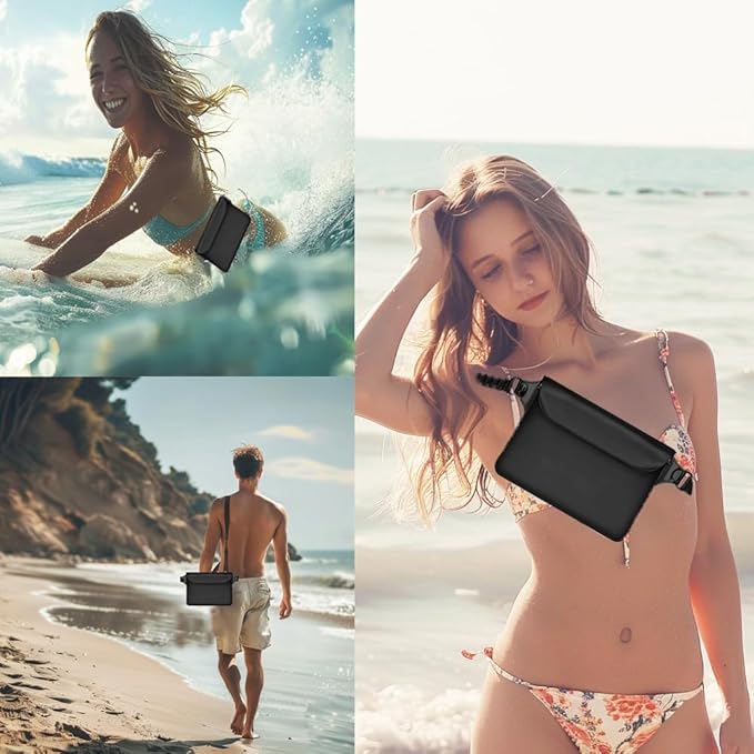 2-Pack Waterproof Bag with Adjustable Waistband and Touch Sensitive Screen, Keeping Your Phone and Valuables Dry, Perfect for Drifting, Swimming, Kayaking, Rowing, Fishing… (Black+White)