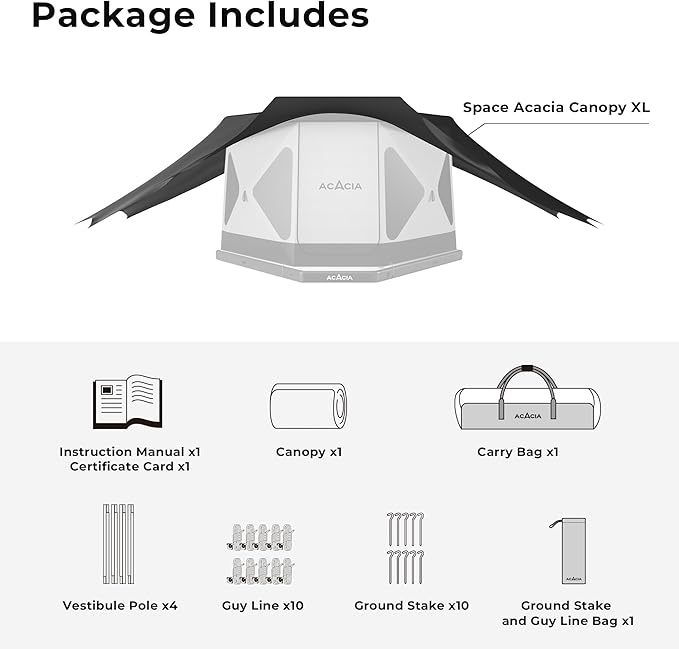 ACACIA Canopy XL for Space Acacia Camping System, PU2000 Waterproof Camping Tarp for 4 Season Camping, UPF50+ Sunproof Tent Tarp with 4 Telescoping Poles, Carry Bag, Moonstone