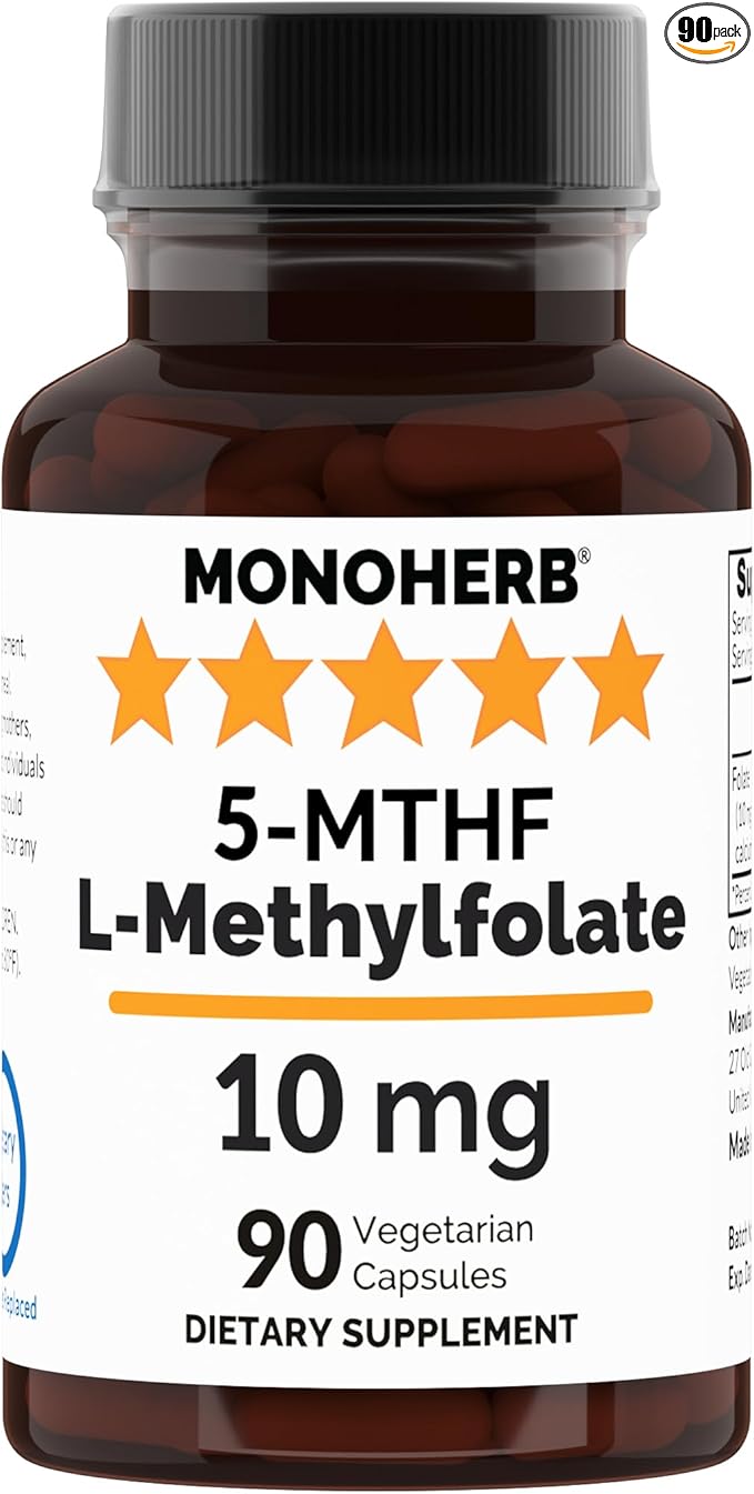 L-Methylfolate 5-MTHF 10 mg - 90 Vegetarian Capsules - Methyl Folate Supplement