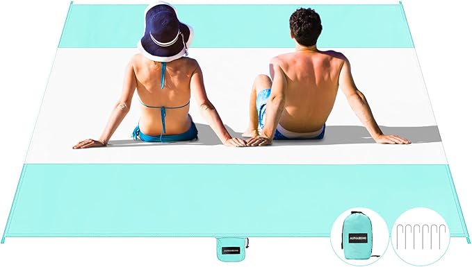 AlphaBeing Beach Blanket Waterproof Sandproof, Large Beach Blanket 7'x7'(1-6 Adults), Quick-Drying Beach Mat Sand Free, Lightweight Beach Mats for Outdoor Picnic Camping Travel with 6 Stakes