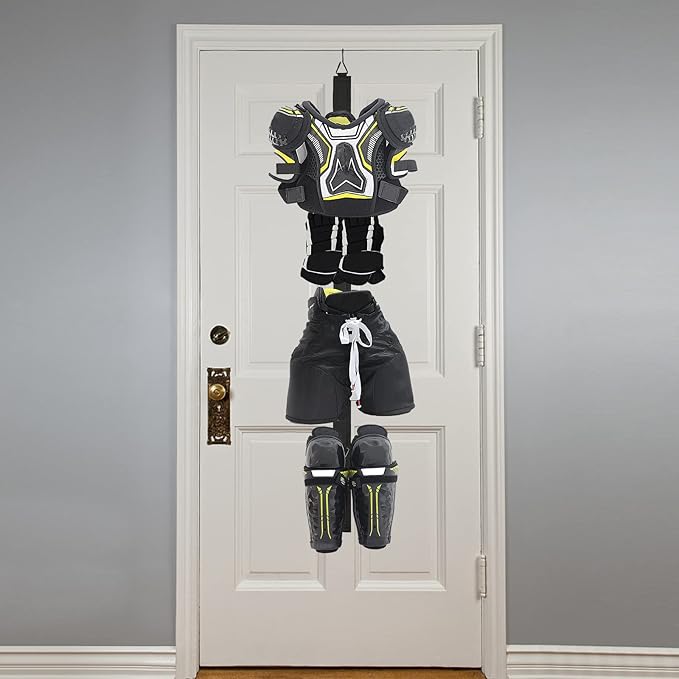 Hockey Hanger Portable Hanging Dryig Rack Hockey Gifts for Home and Outdoor Using in Ice Hockey Skating Football Camping Fishing 5 Hooks (Black)