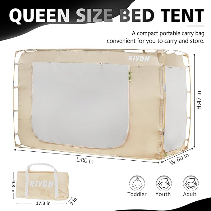 Bed Tent Bed Canopy Queen Size Tents for Adult and Kids- Original Design Portable Dream Tent Indoor Sleeping 80% Blackout with 3 Doors Breathable Big Space Tents