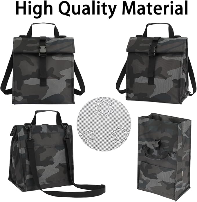 Insulated Lunch Bag for Men/Women,Roll top Reusable Lunch Box with Adjustable Shoulder Strap,Thermal Lunch Cooler Tote Container for Adults Work Office Picnic,Black Camouflage