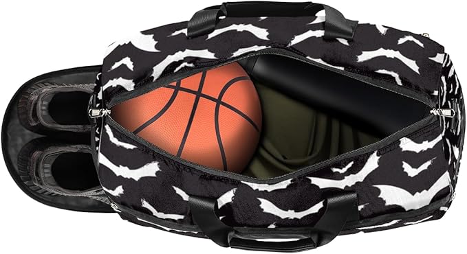 Hallowen Scary Bats Dry Wet Depart Duffle Overnight Bag with Shoes Compartment & Wet Pockets, Water Resistant Weekender Travel Gym Pouch For Swim Gymnastics Ballet Sleepovers