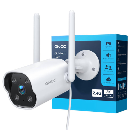 GNCC GT1Pro 2K Outdoor Security Camera, CCTV Camera for Home, IP65 Weatherproof, Night Vision, AI Motion Detection, Siren Alarm, 2-Way Audio, Works with Alexa & Google, 2.4GHz WiFi, Wired 9.8 FT / 3m