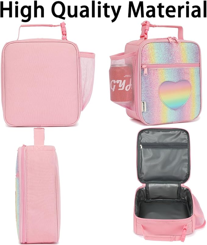 Lunch Box for Kids Boys Girls Men Women, Insulated Small Soft Cooler Lunch Bag Kit for School Work Picnic Travel - Reusable Portable lunchbox,Rainbow Heart