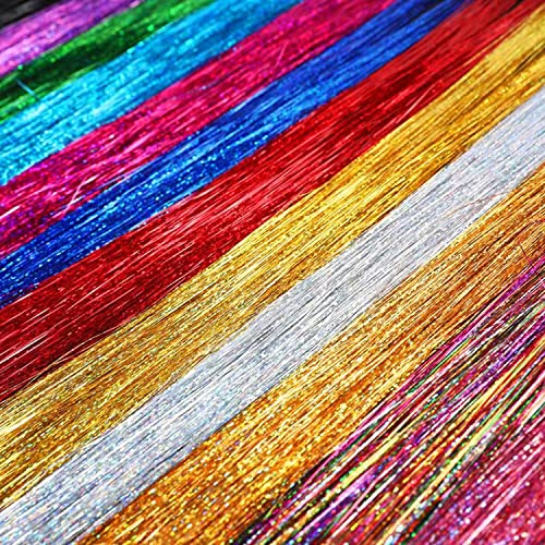22 Colors 4400 Strands Hair Tinsel Strands Kit 47 Inches Sparkling Party Tinsel Hair Extensions Highlights Multi-Colors Synthetic Hair Streak Bling（22 color/set）
