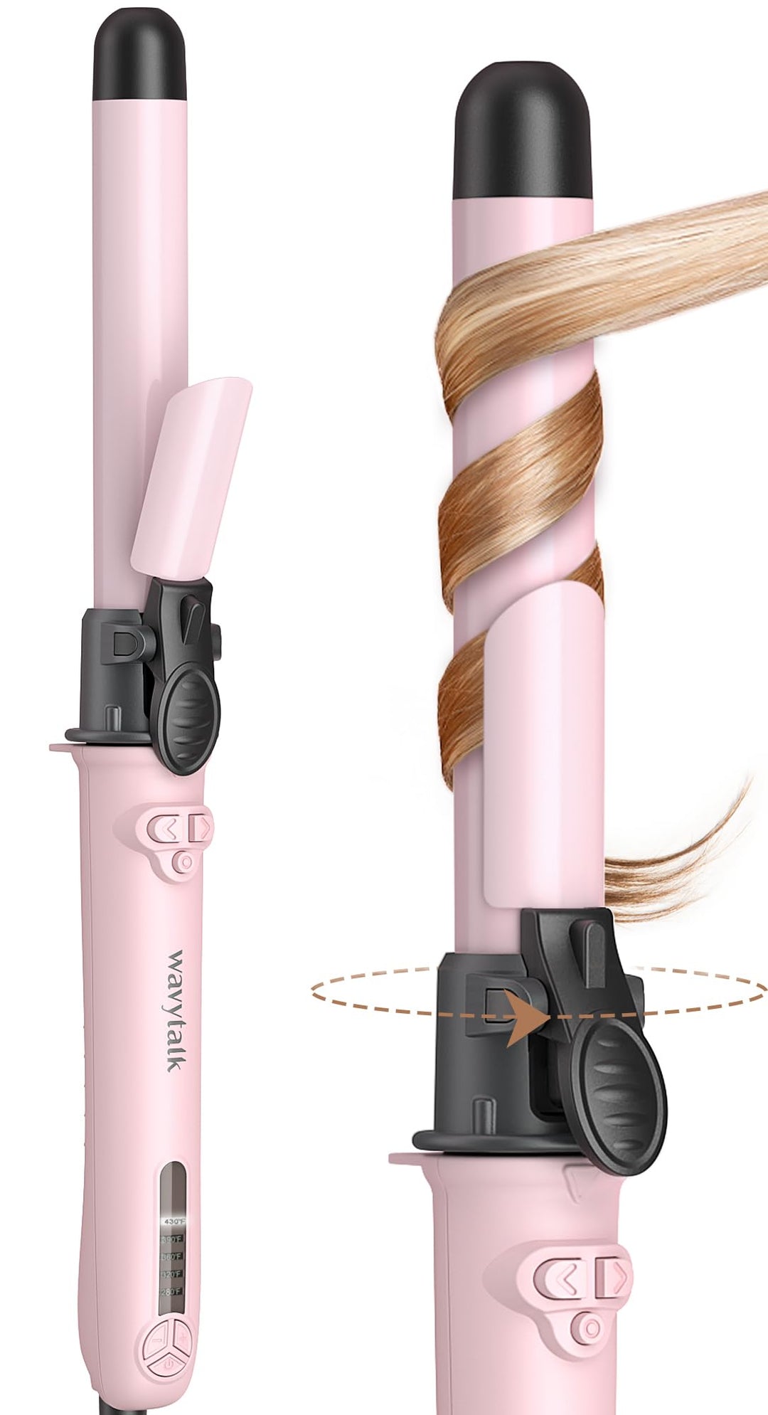 Wavytalk Rotating Curling Iron, 1 Inch Automatic Waver for Effortless Waves up to 430℉ with Home Button, Pale Pink
