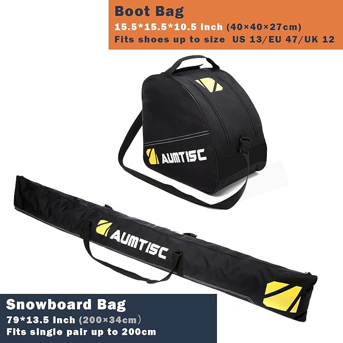 AUMTISC Ski Bag and Boot Bag Combo, Padded Ski Bags for Air Travel Flying, Adjustable Length for Skis Up to 200 cm and Boots Up to Size 13