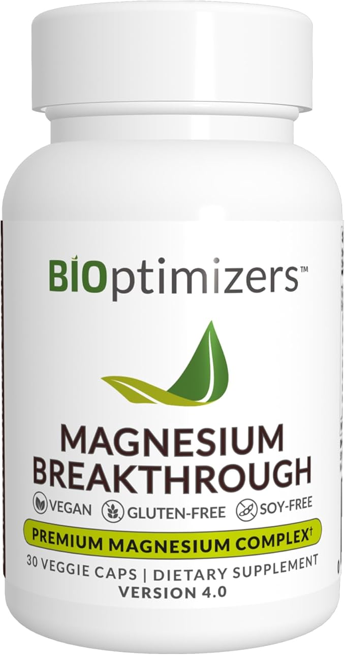 BIOptimizers Magnesium Breakthrough Supplement 4.0-7 Forms of Mg: Glycinate, Malate, Citrate, and More - Natural Support for Sleep and Cognitive Function - 30 Capsules- Calming Vitamins Complex