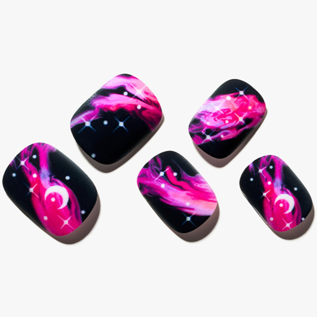 GLAMERMAID Hot Pink Extra Short Press on Nails, Black Ombre Fake Nails Short Squoval, Natural Round Square Glue on Nails Matte Gel, Acrylic False Nails Manicure Kits for Women, Reusable Stick on Nail