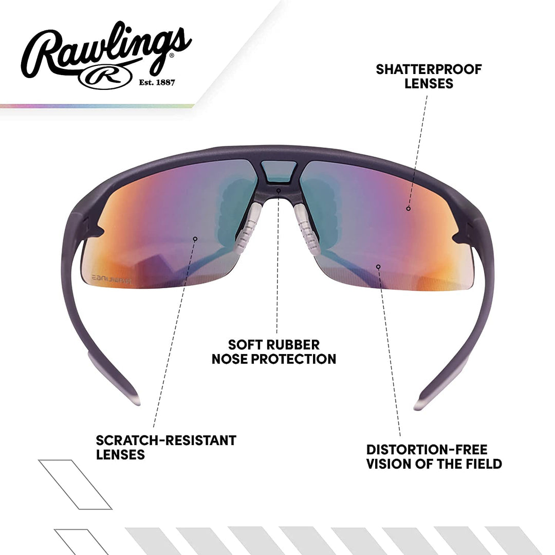 Rawlings 134 Kids Sunglasses for Baseball and Youth Softball Sunglasses - 100% UV Lightweight Poly Lens with Stylish Shield Lenses - Black/Multi