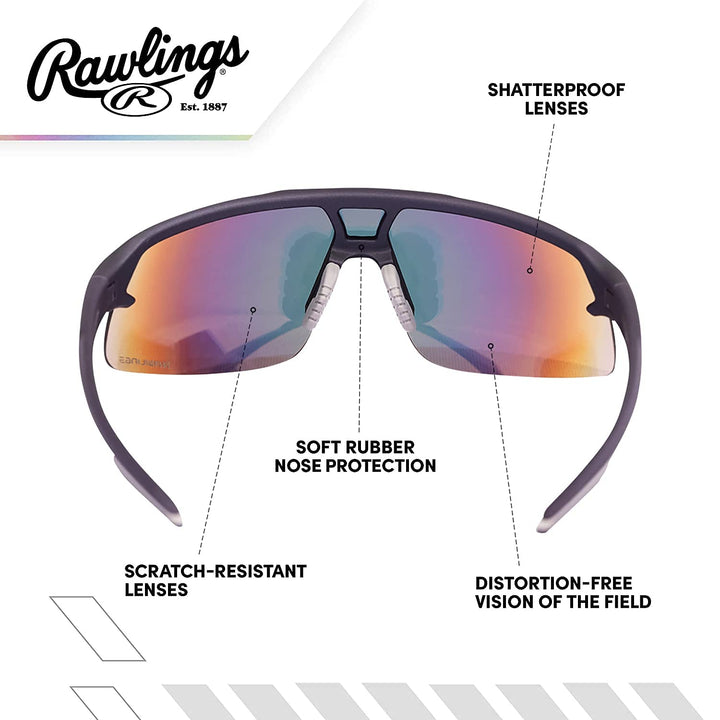 Rawlings 134 Kids Sunglasses for Baseball and Youth Softball Sunglasses - 100% UV Lightweight Poly Lens with Stylish Shield Lenses - Black/Multi