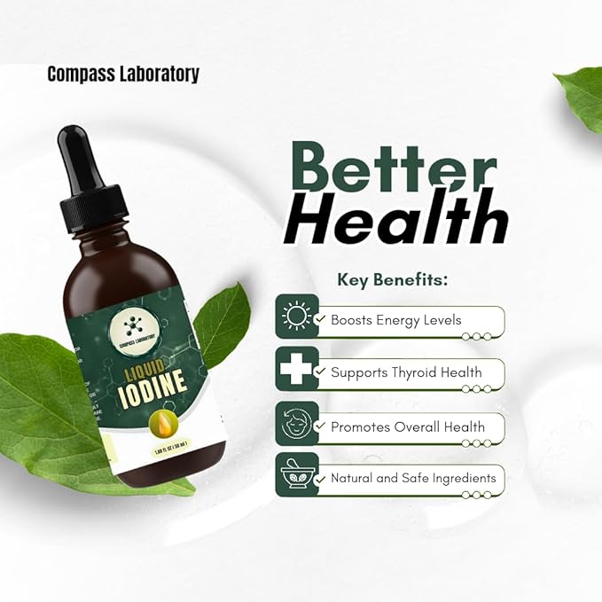 Iodine Liquid Drops | Clear & Colorless Liquid | 50ml - 250mcg/Serving | High-Purity Dietary Supplement
