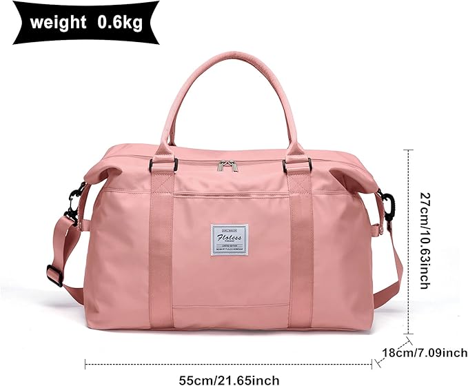 Womens travel bags, weekender carry on for women, sports Gym Bag, workout duffel bag, overnight shoulder Bag fit 15.6 inch Laptop Pink Large