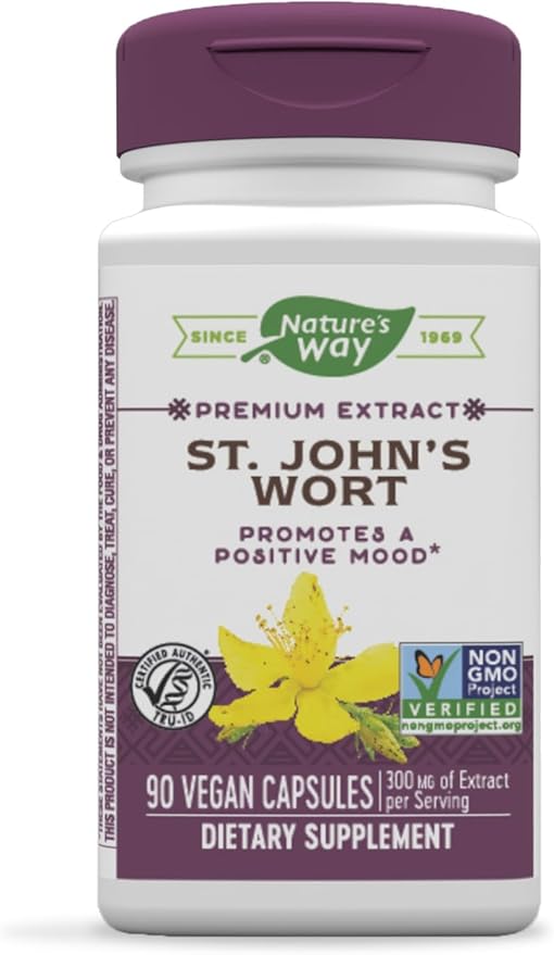Nature’s Way St. John’s Wort Premium Extract – Promotes a Positive Outlook* - With Rosemary Leaf & Spirulina - Non-GMO Project Verified & Vegan - 90 Capsules
