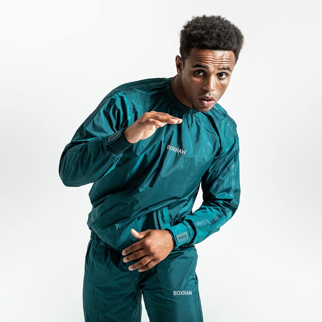 BOXRAW Hagler Professional Sauna Suit Top & Bottoms Non Rip Sweat Suit Boxing MMA Training Gym (Green - XL)