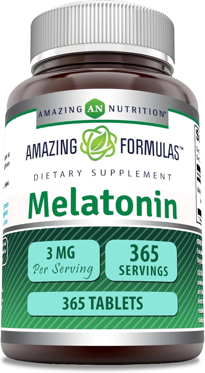 Amazing Formulas Melatonin Supplement | 3 Mg Per Serving | 365 Tablets | 1 Year Supply | Non-GMO | Gluten-Free | Made in USA