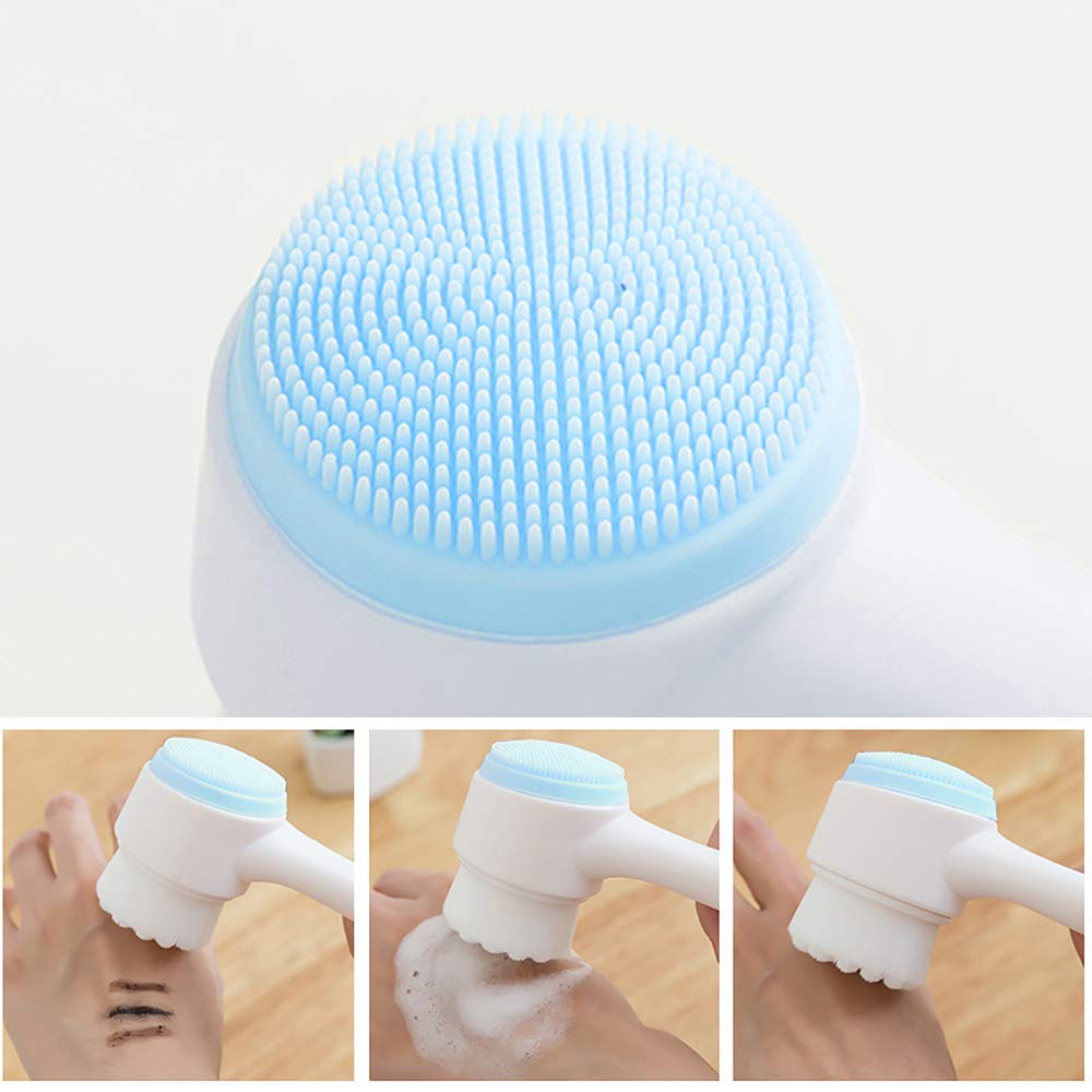 2-in-1 Facial Cleansing Brush, Silicone Manual Cleansing Brush, deep Cleansing Skin Keratin Cleaning System, Super Soft Massage pores, Suitable for All Types of Skin- (Blue)