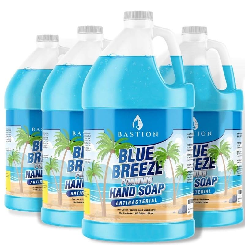 Bastion Blue Breeze Foaming Antimicrobial Hand Soap Refill 4 Gallons (512 Oz) Refreshing Clean Scent Bulk Hand Wash-Made In The