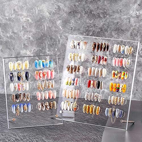 Noverlife 2PCS Transparent Nail Art Display Board, Acrylic False Nail Tips Sample Display, Display Polish Board for Nail Art Design, Professional Salon Nail Color Nail Practice Board - Large & Small