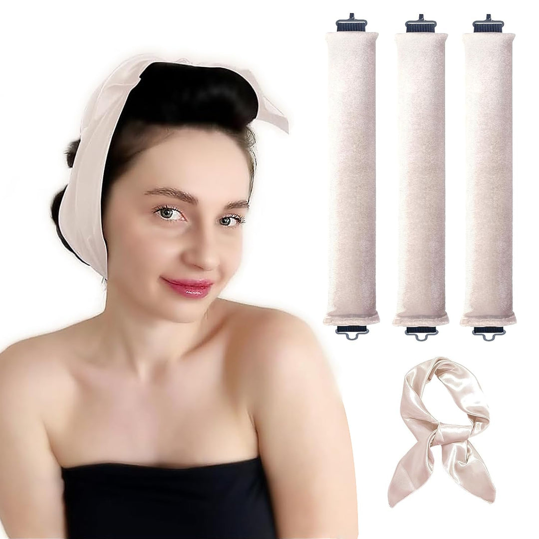 Flylipu Heatless Curling Rod Headband, Overnight Heatless Curls with Scarf No Heat Hair Curler Hair Curlers to Sleep in Hair Rollers, 3 Set Rod