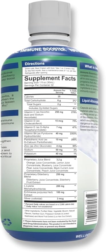 Wellgenix Immune Essentials – 12 in 1 Natural Immune System Support Supplement - Liquid Nutritional Multivitamin - Boosts Immune System and Overall Health For Kids & Adults - Fruit Punch Flavor 32 oz