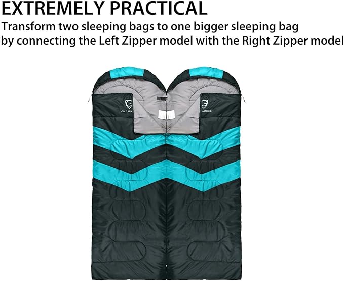 Gold Armour Sleeping Bags for Adults Cold Weather & Warm - Backpacking Camping Sleeping Bag for Kids 10-12, Girls, Boys - Lightweight Compact Camping Essentials Gear Accessories, Left Zipper