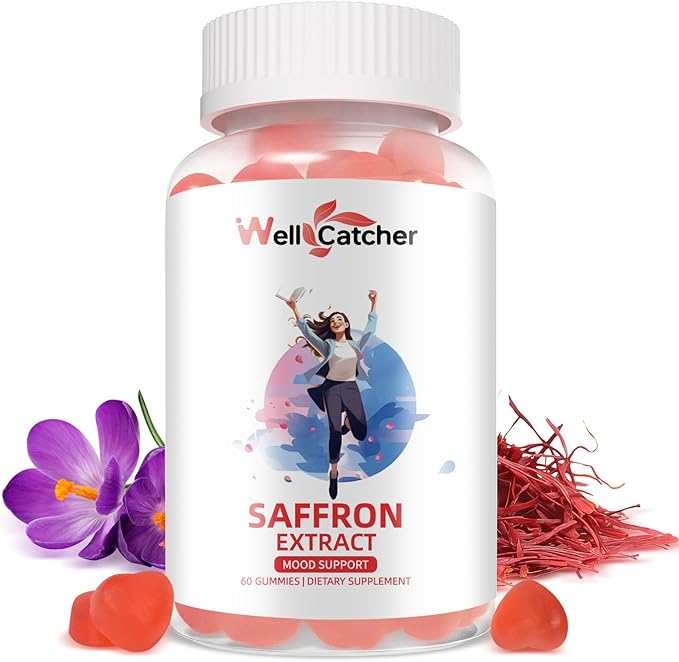 Saffron Gummies for Adults Kids - Organic Saffron Extract Supplement for Men Women Sugar Free for Mood Balance Support Better Sleep Metabolism with Vitamins Non GMO Strawberry Flavored 60 Days Supply