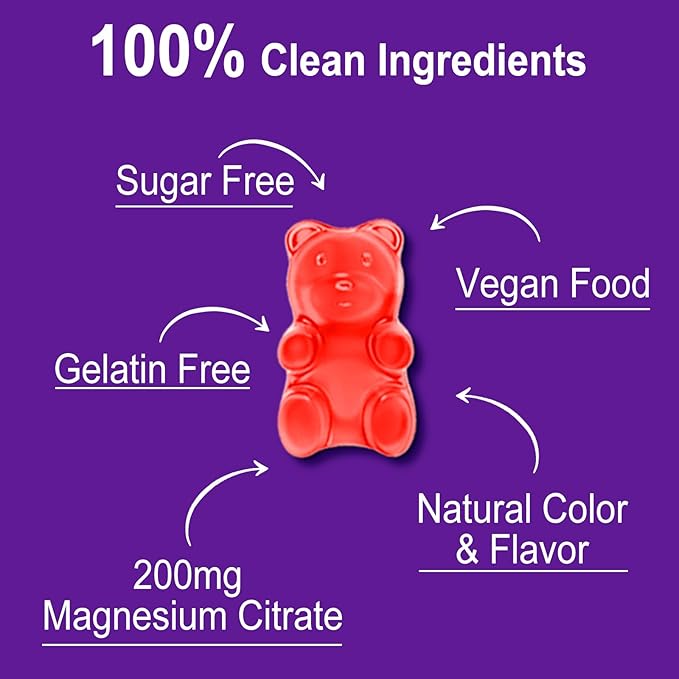 2 Pack Magnesium Citrate Gummies, High Absorption Magnesium Gummies for Adults, Muscle & Teeth Support, 60 Vegan Natural Raspberry Gummies