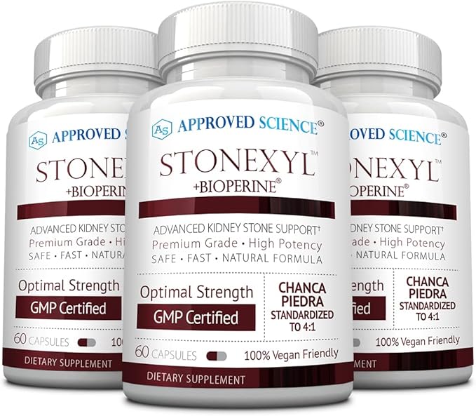 Approved Science Stonexyl - Herbal Support for Kidney Stones - 180 Capsules - Chanca Piedra - High Absorption - 3 Month Supply - Vegan