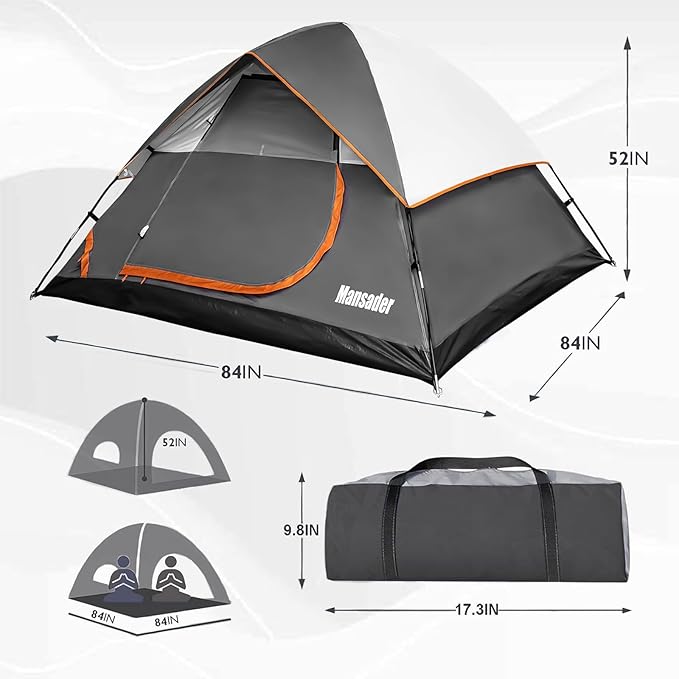 Camping Tent, Waterproof 2/3/4 Person Tents for Camping, Lightweight Easy Set Up Outdoor Hiking Tent Backpacking Tent with Carry Bag, Backpack Tent Suit for Family Beach Hiking Travel
