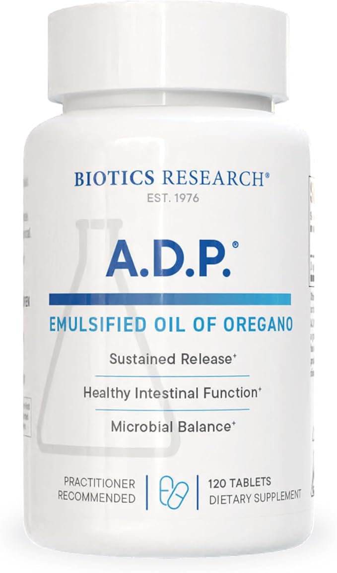 Biotics Research A.D.P.- Emulsified Oil of Oregano -Patented Formula, Wild Oregano Oil 50mg/S- Highly Concentrated Carvacrol - Sustained Release for High Absorption, GI Health –120 Tablets